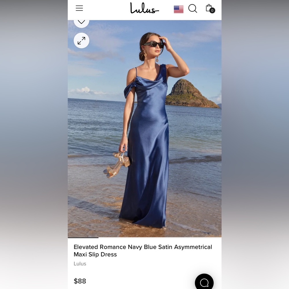 Elevated Romance Navy Blue Satin Asymmetrical Maxi Slip Dress- lulus